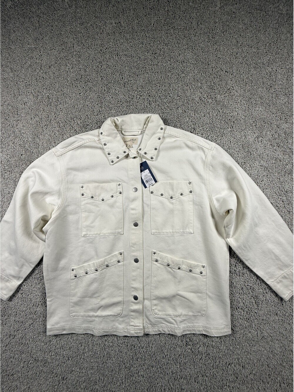 NWT Women's Star Studded Chore Denim Jacket Universal Thread White Size Medium